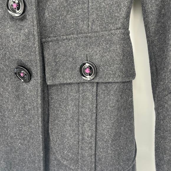 Y2K Miss Sixty Wool Military Hooded Pea Coat Sz S Double Breasted Goth Academia - Picture 3 of 12